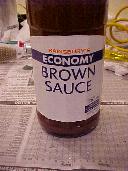 Bottle of brown source.
